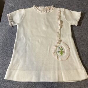 Vintage White Collared Pink Trim Dress Tunic Girl‎ Child Little World sz 3T